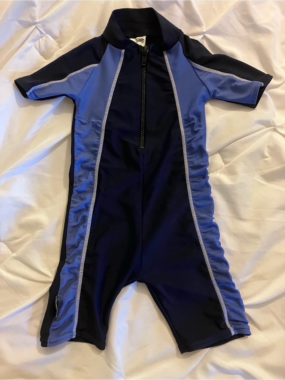Kids Short Sleeve One-Piece Swimsuit - Navy & Blue